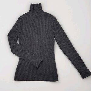 Brooks Brothers 346 Women M 100% Merino Wool Turtleneck Sweater Ribbed Dark Grey